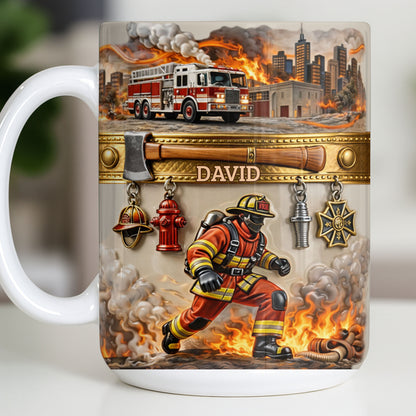 Heroic Firefighter Scene Personalized Coffee Mug