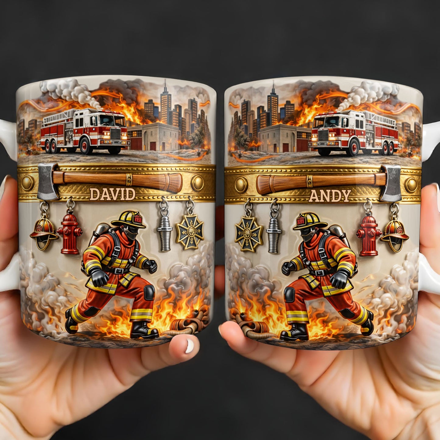 Heroic Firefighter Scene Personalized Coffee Mug