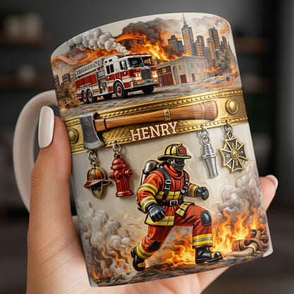 Heroic Firefighter Scene Personalized Coffee Mug
