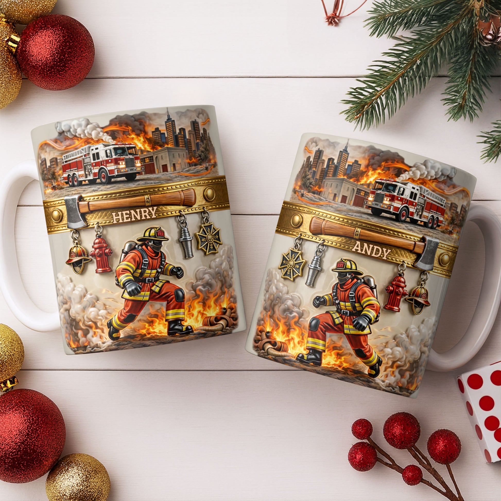 Heroic Firefighter Scene Personalized Coffee Mug