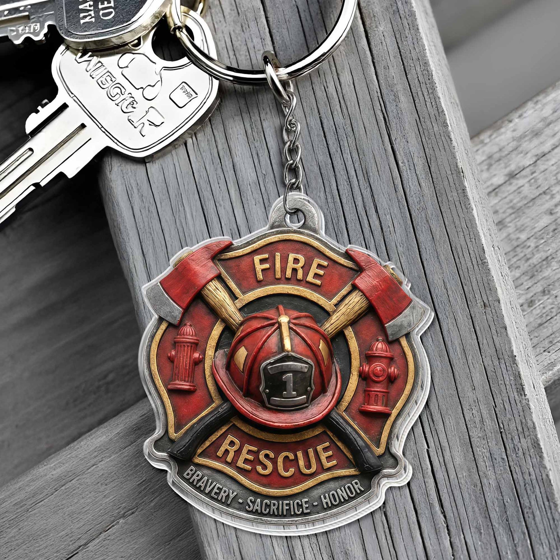 Fire Rescue Bravery Sacrifice Honor Keychain