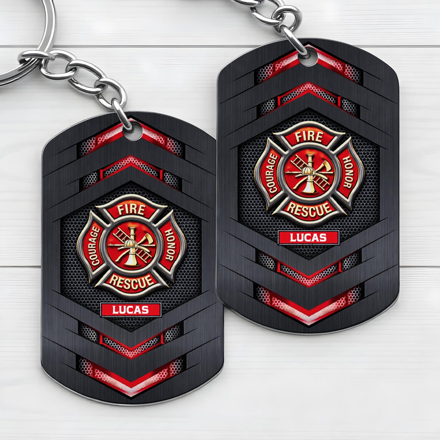 Fire Rescue Courage Honor With Firefighter Badge And Maltese Cross