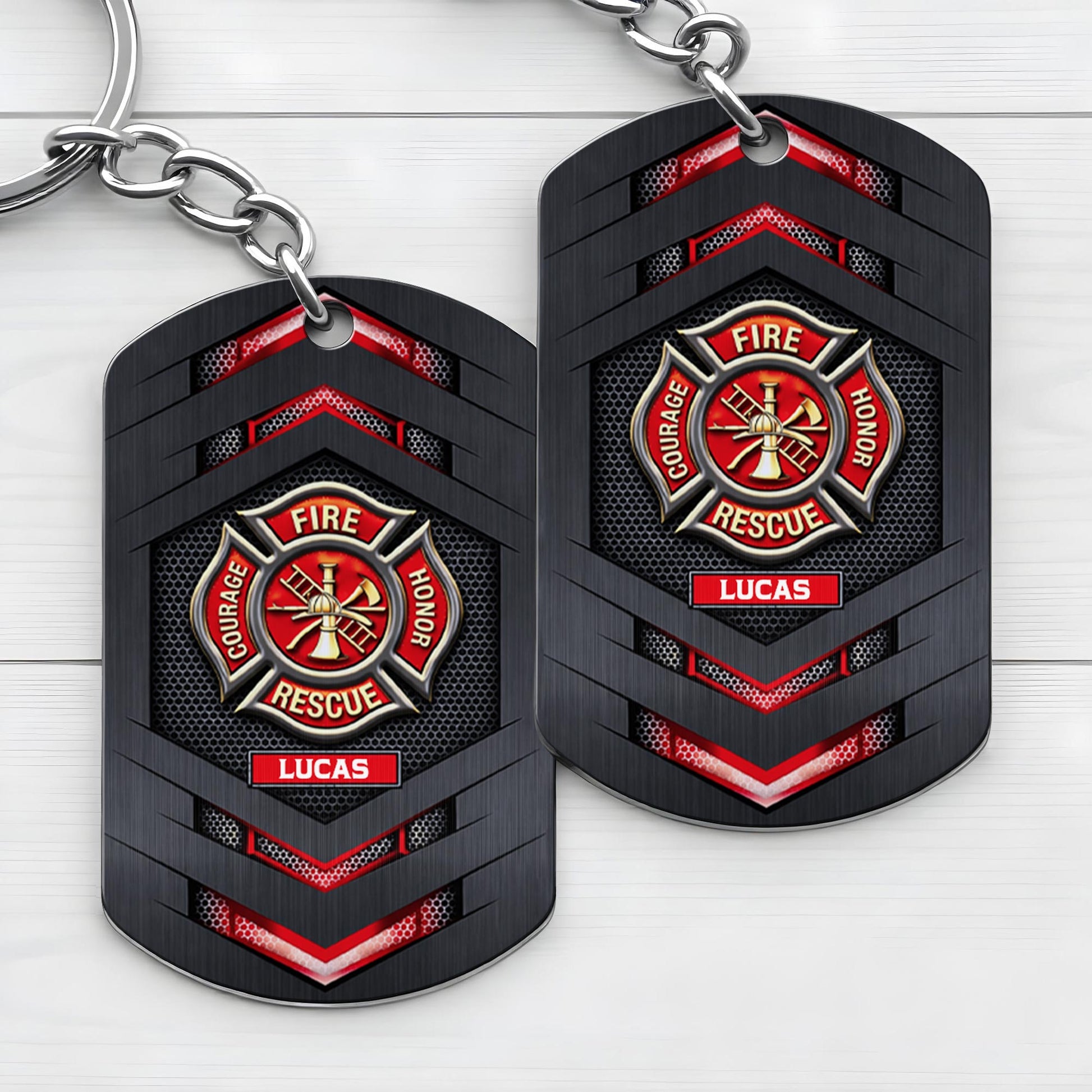 Fire Rescue Courage Honor With Firefighter Badge And Maltese Cross