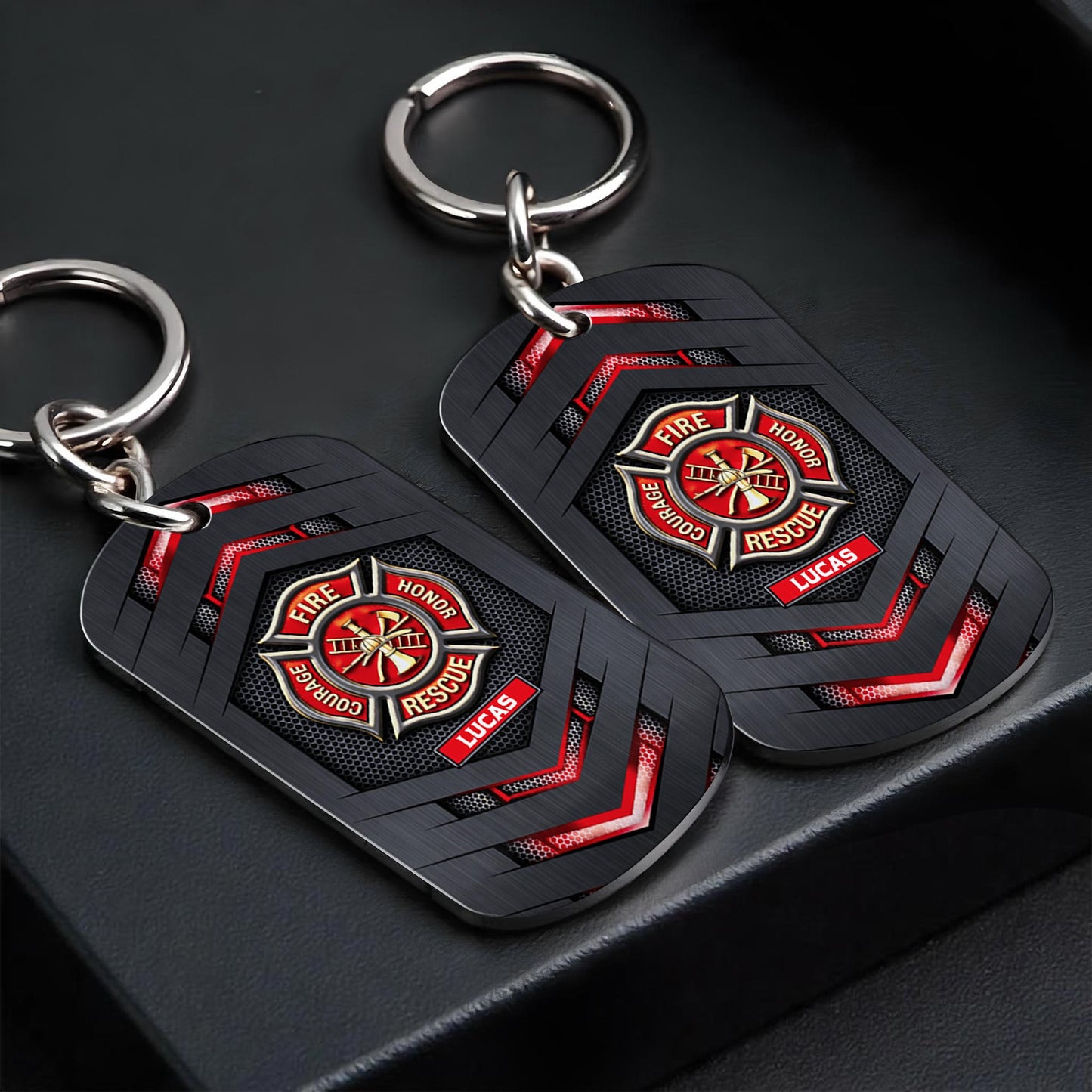 Fire Rescue Courage Honor With Firefighter Badge And Maltese Cross