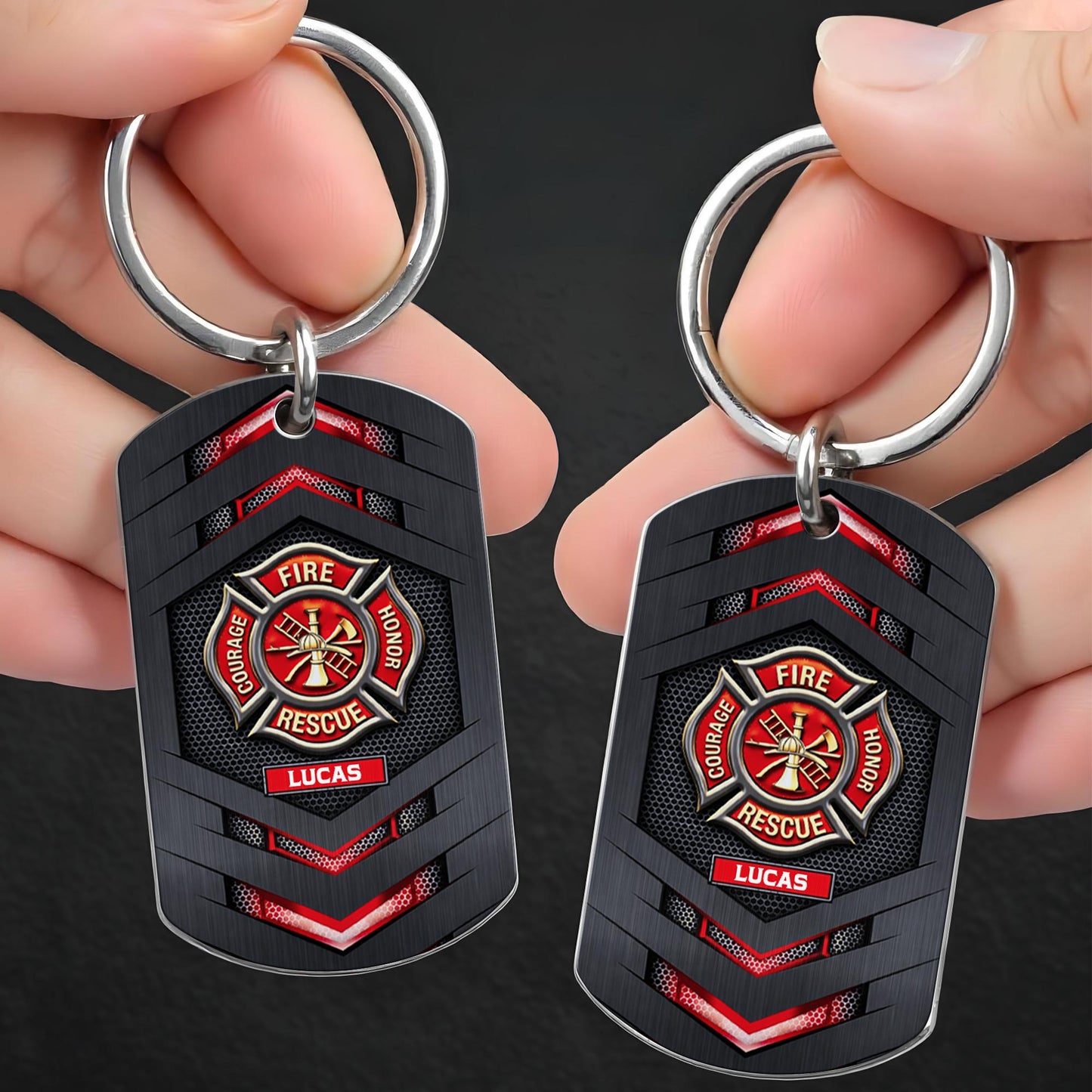 Fire Rescue Courage Honor With Firefighter Badge And Maltese Cross