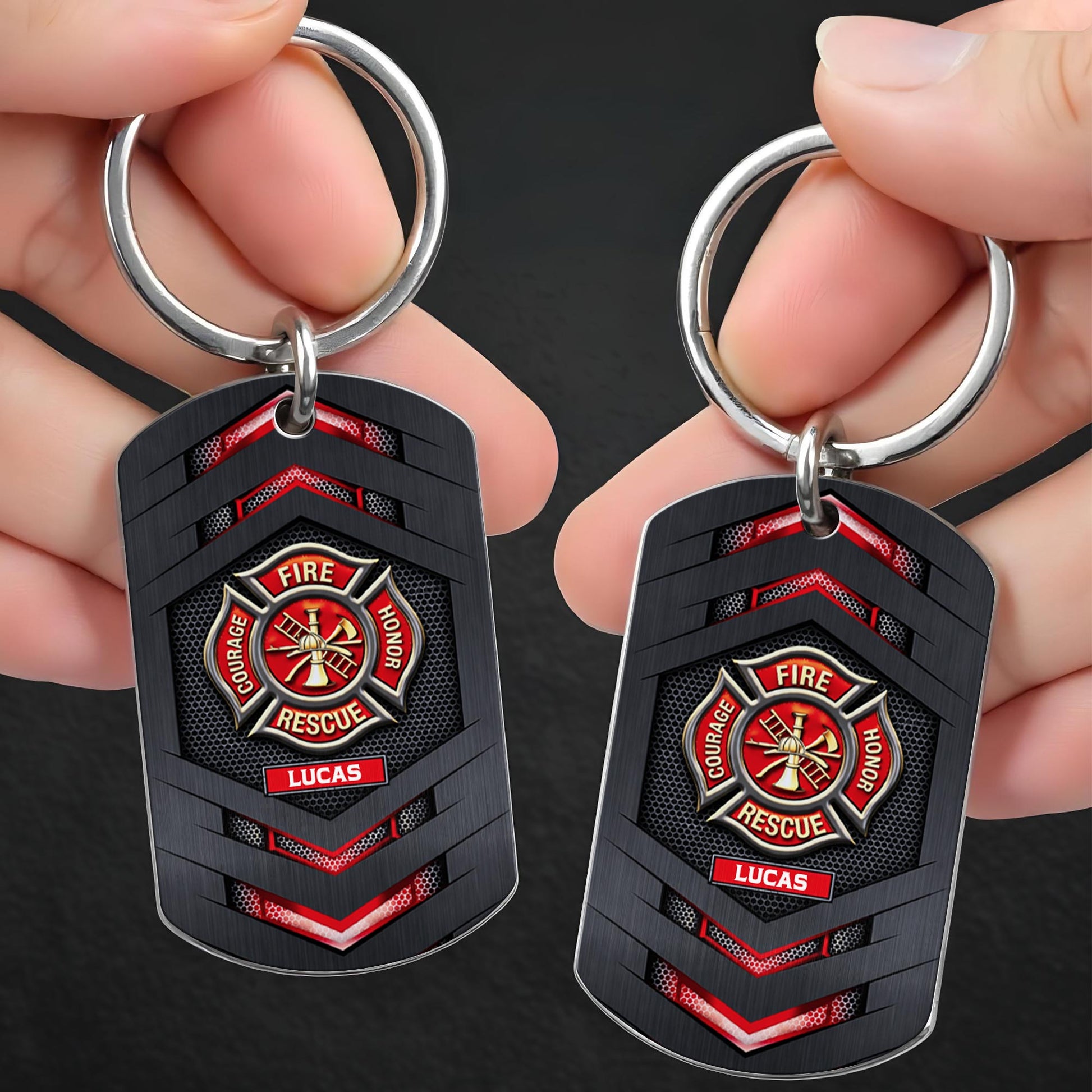 Fire Rescue Courage Honor With Firefighter Badge And Maltese Cross