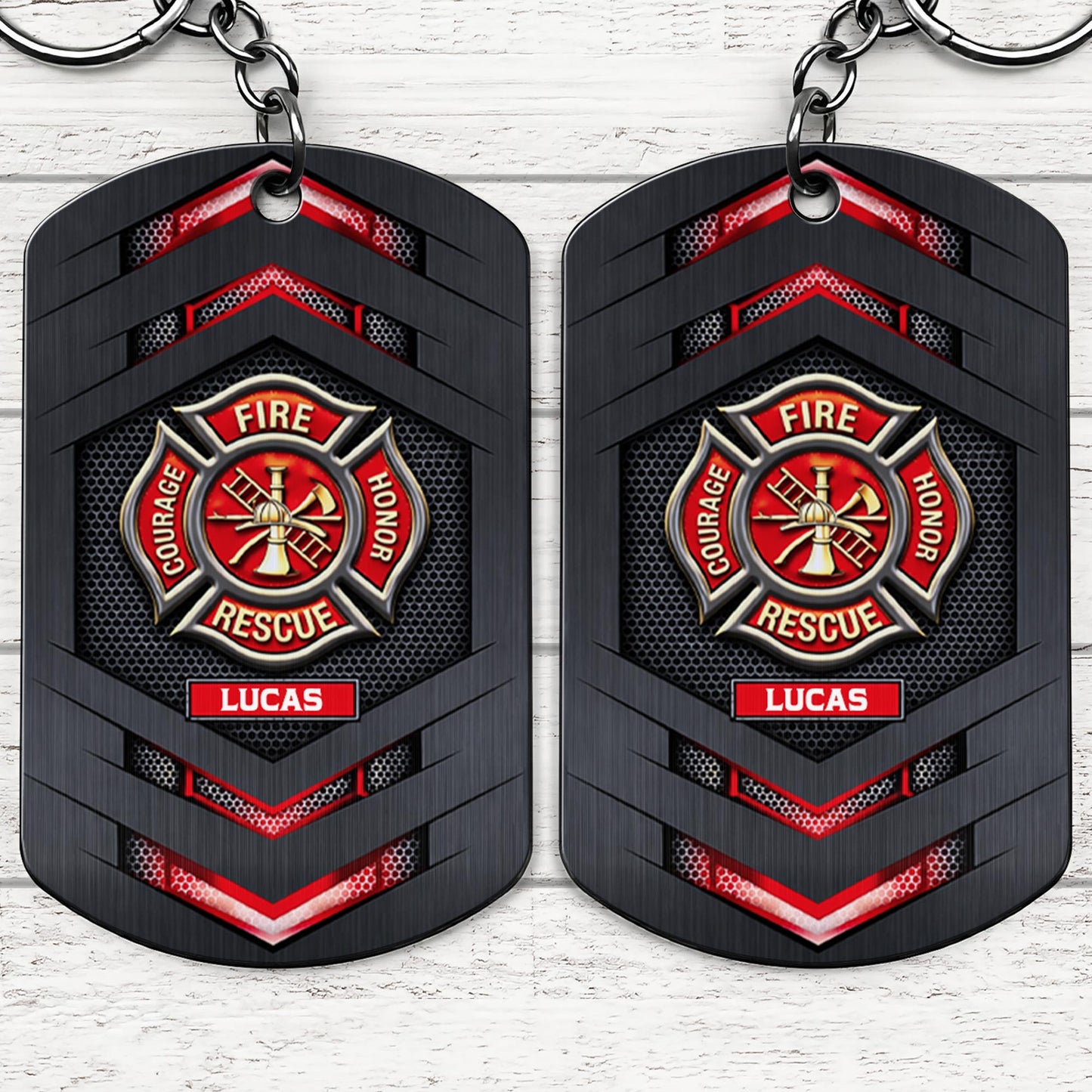 Fire Rescue Courage Honor With Firefighter Badge And Maltese Cross