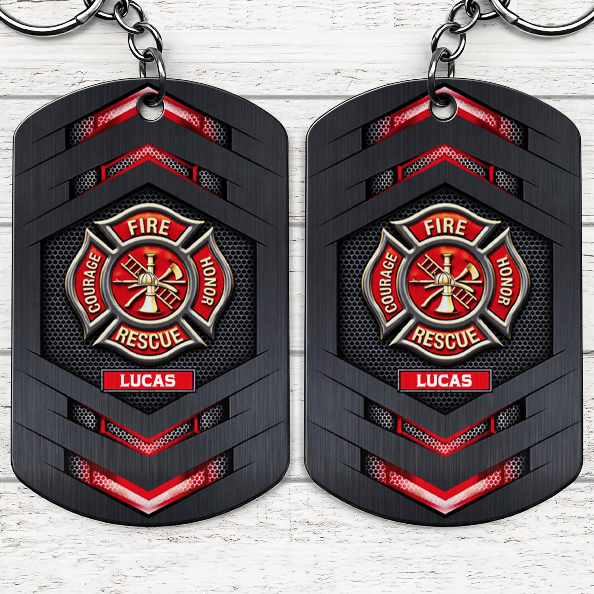 Fire Rescue Courage Honor With Firefighter Badge And Maltese Cross