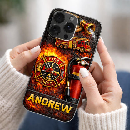 Fire Dept Firetruck and Badge - Personalized Clear Phone Case - FIF058_PHC