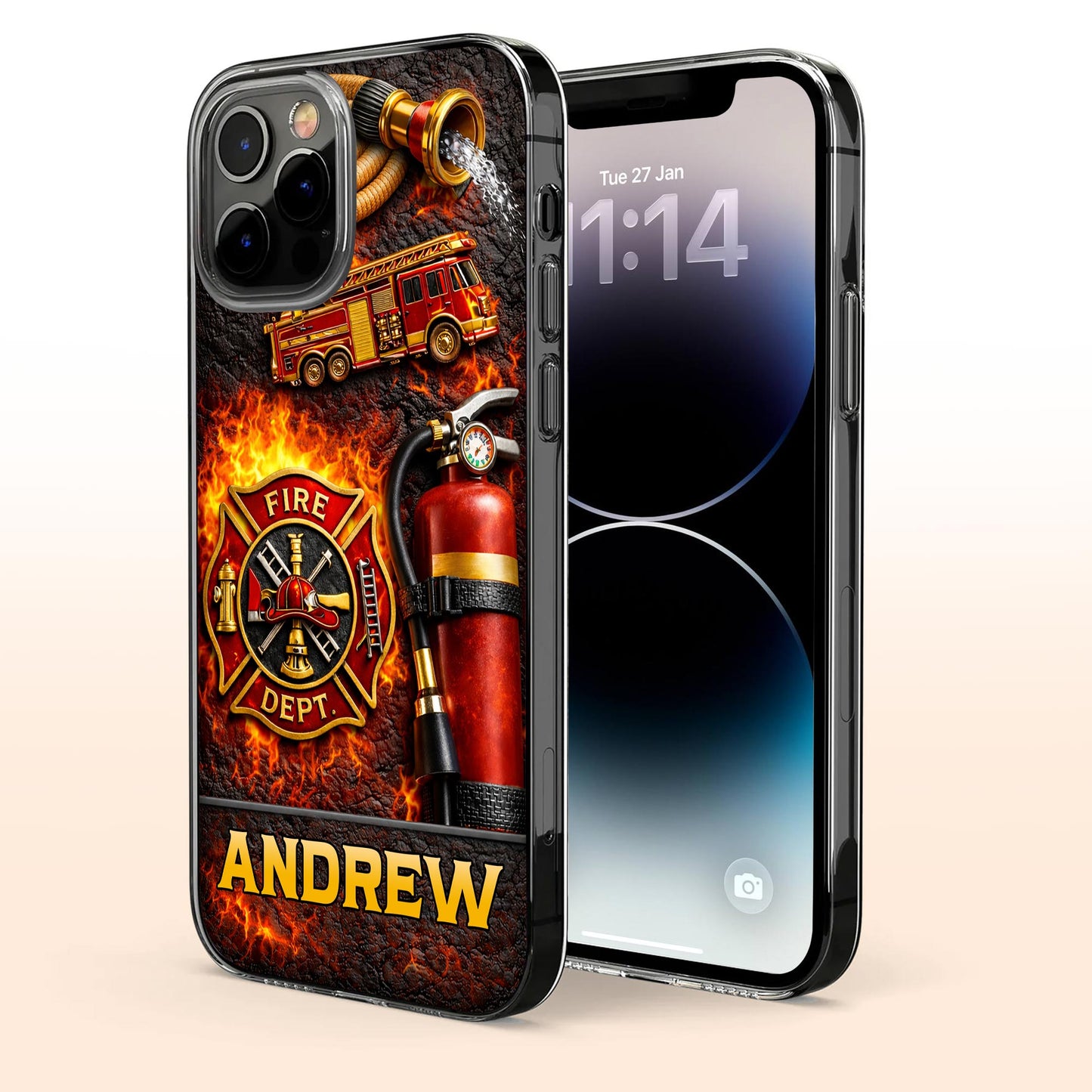 Fire Dept Firetruck and Badge - Personalized Clear Phone Case - FIF058_PHC