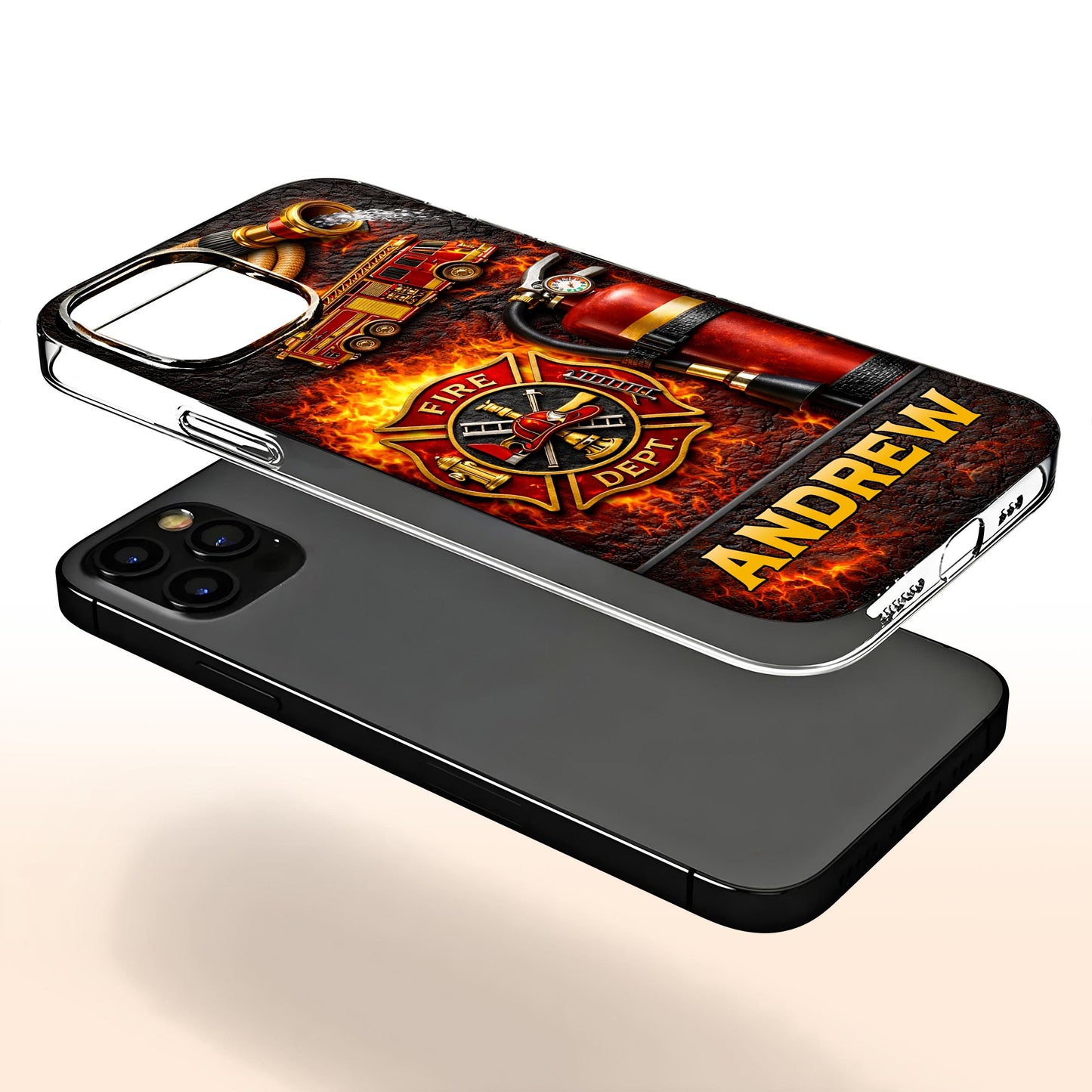 Fire Dept Firetruck and Badge - Personalized Clear Phone Case - FIF058_PHC