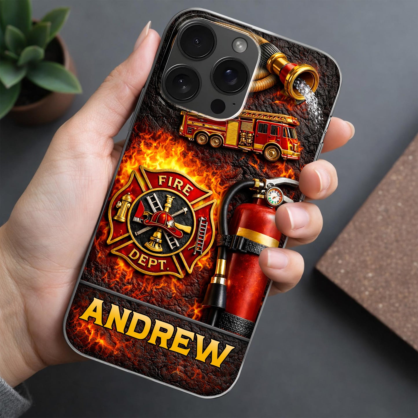 Fire Dept Firetruck and Badge - Personalized Clear Phone Case - FIF058_PHC