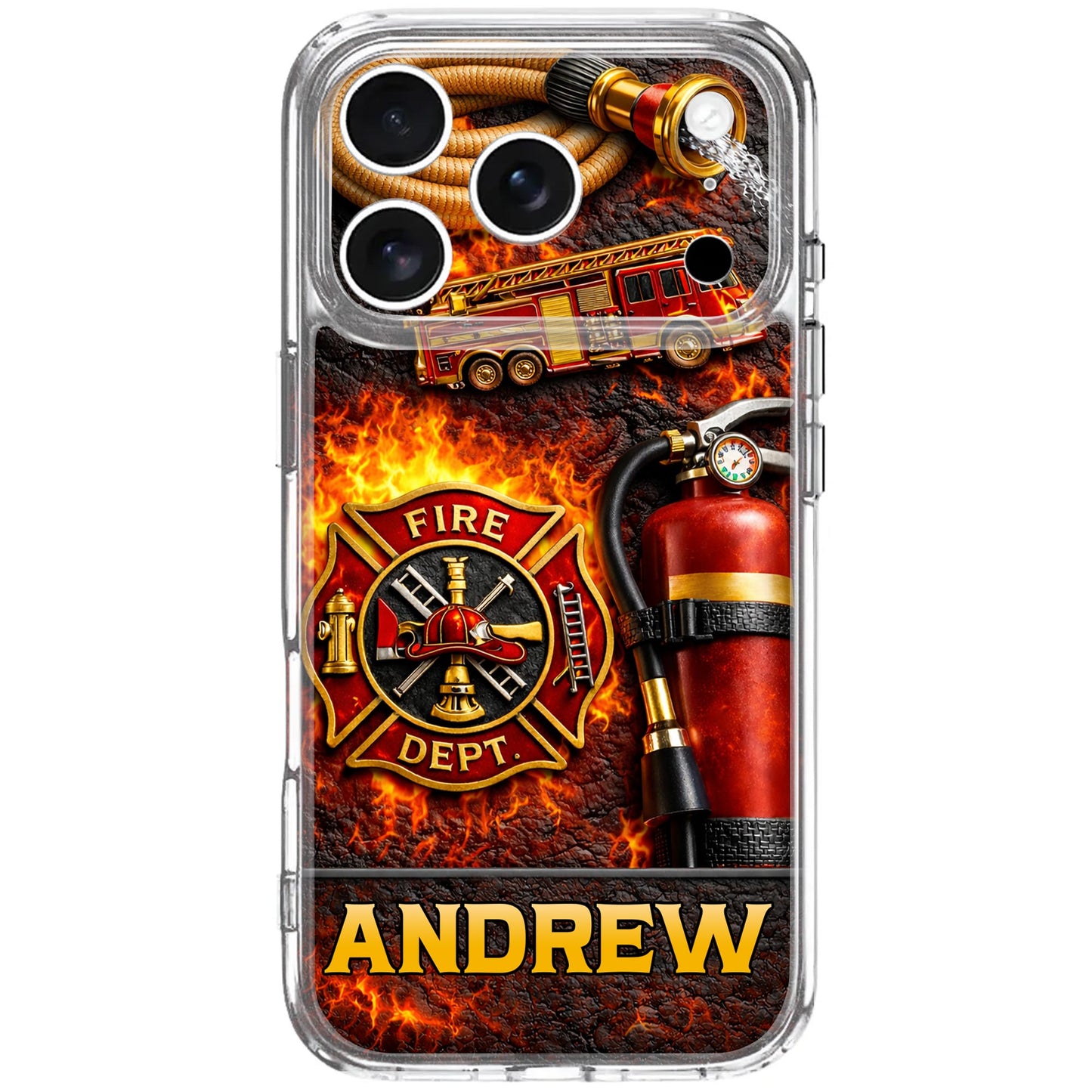 Fire Dept Firetruck and Badge - Personalized Clear Phone Case - FIF058_PHC