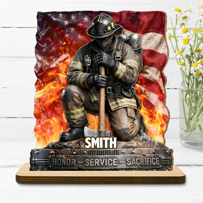 Honor Service Sacrifice Firefighter With American Flag And Axe