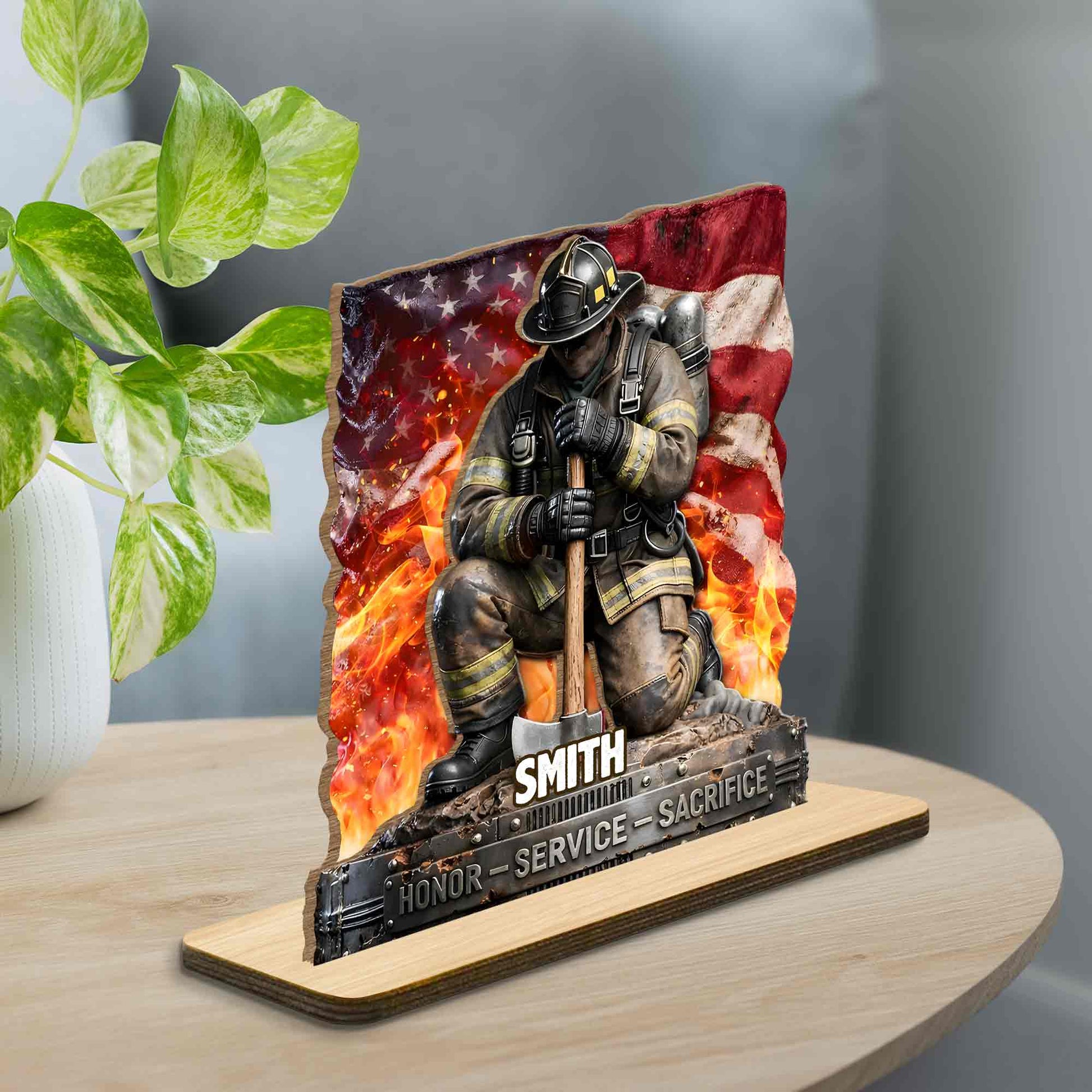 Honor Service Sacrifice Firefighter With American Flag And Axe