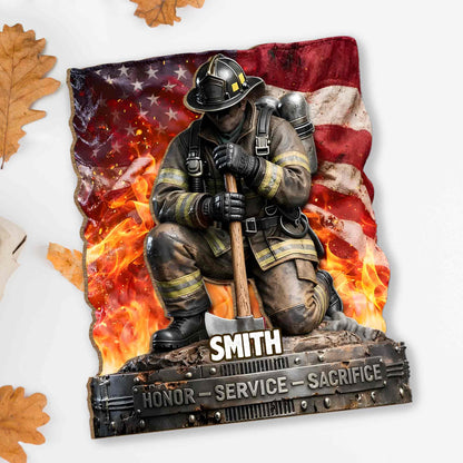 Honor Service Sacrifice Firefighter With American Flag And Axe