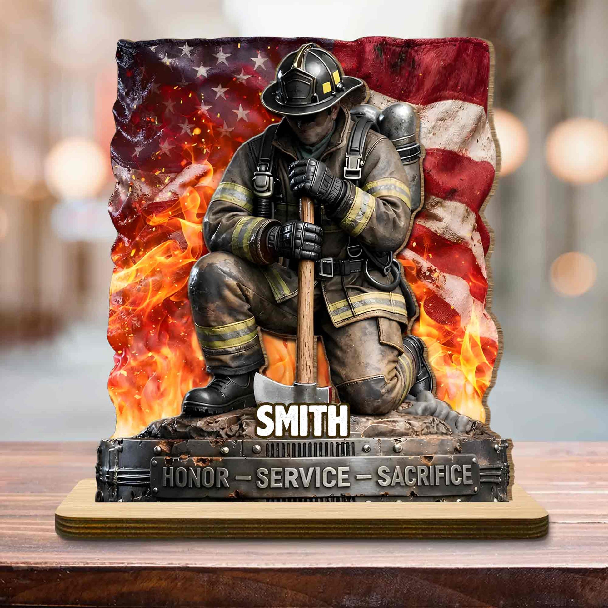Honor Service Sacrifice Firefighter With American Flag And Axe