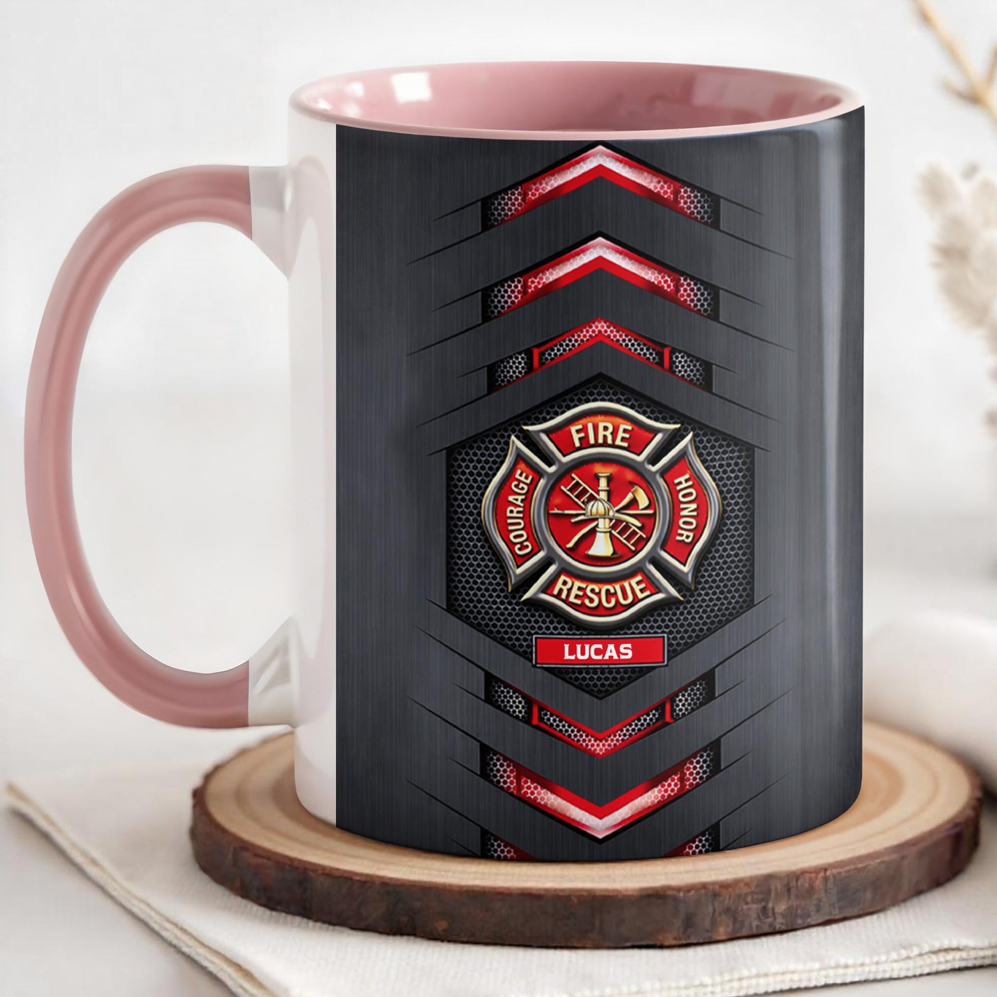Fire Rescue Courage Honor Maltese Cross Badge With Firefighter Tools Design