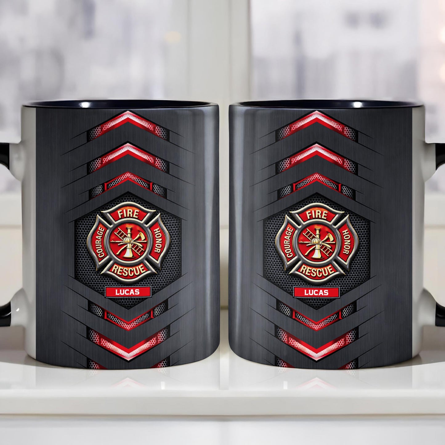 Fire Rescue Courage Honor Maltese Cross Badge With Firefighter Tools Design