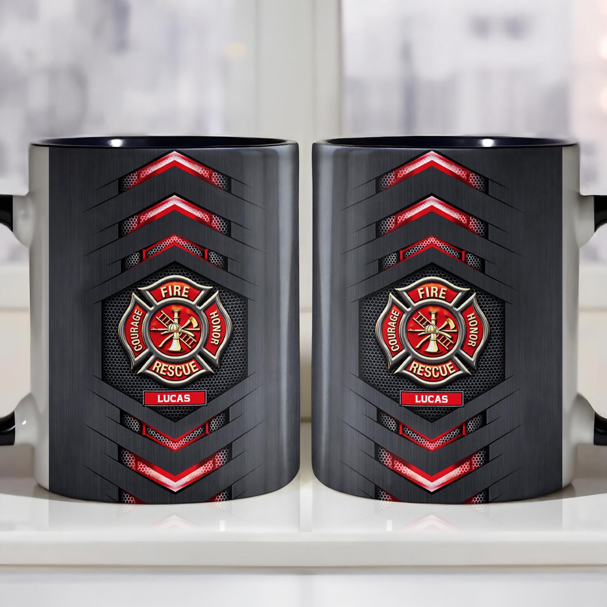 Fire Rescue Courage Honor Maltese Cross Badge With Firefighter Tools Design