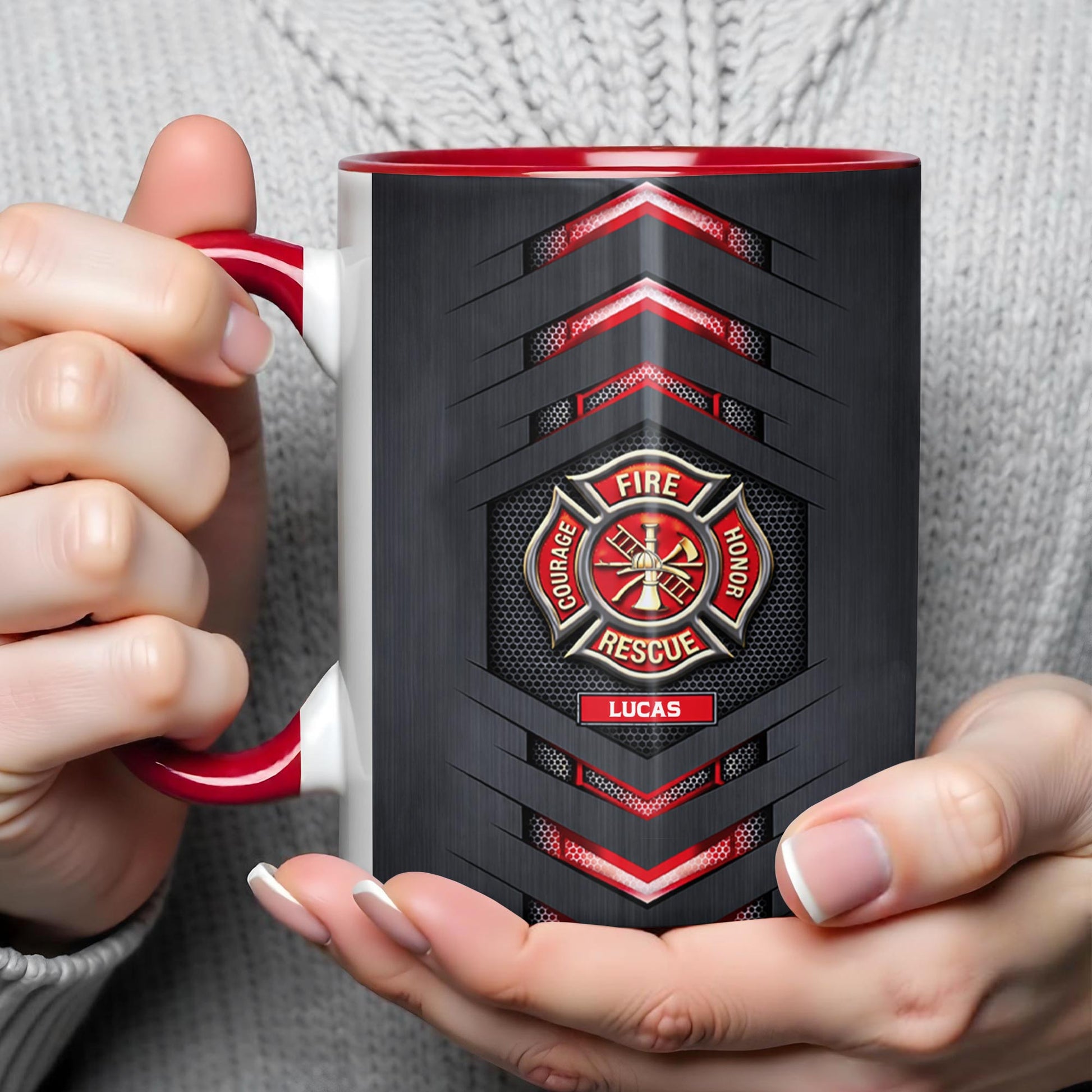 Fire Rescue Courage Honor Maltese Cross Badge With Firefighter Tools Design