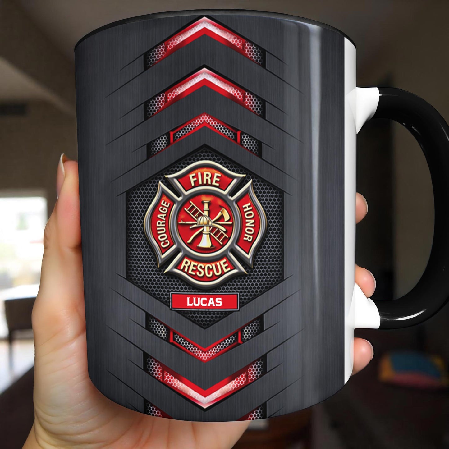 Fire Rescue Courage Honor Maltese Cross Badge With Firefighter Tools Design