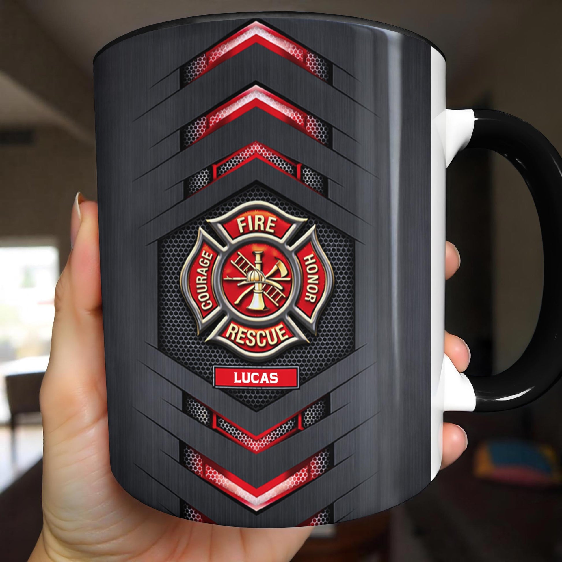 Fire Rescue Courage Honor Maltese Cross Badge With Firefighter Tools Design