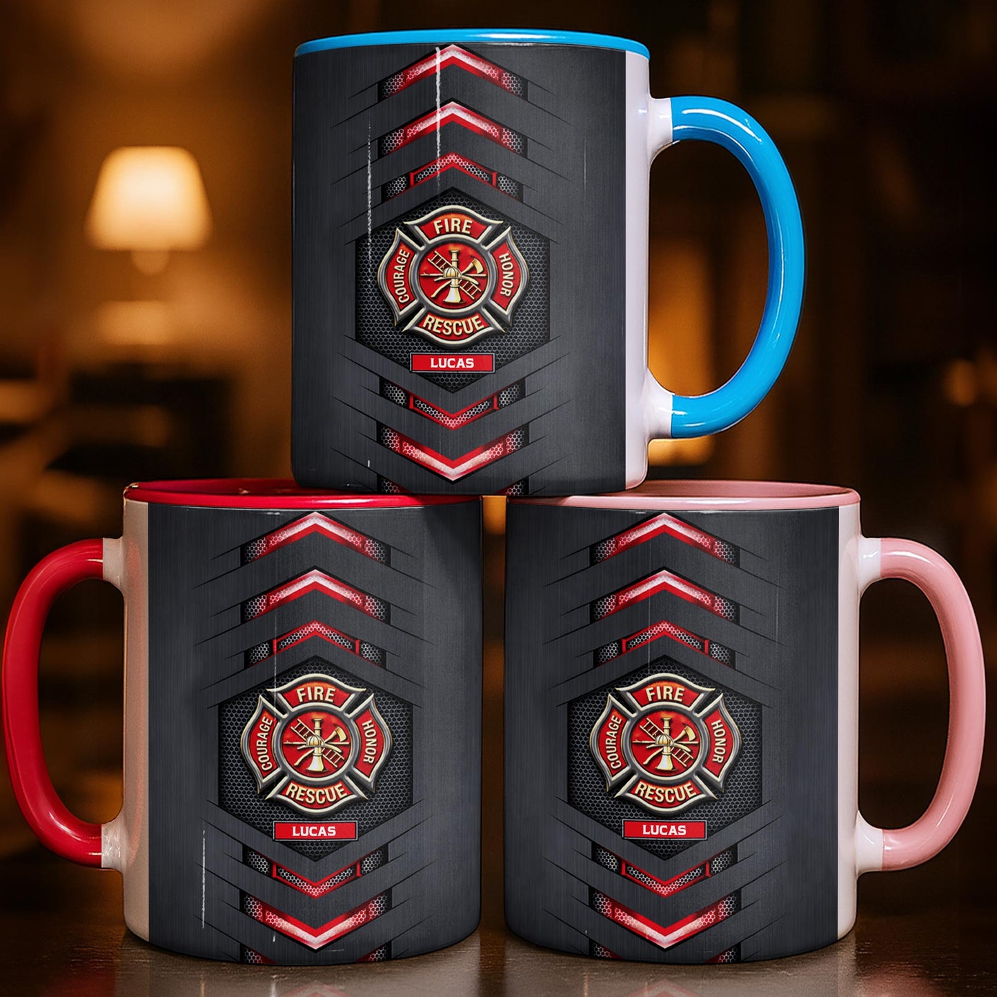 Fire Rescue Courage Honor Maltese Cross Badge With Firefighter Tools Design