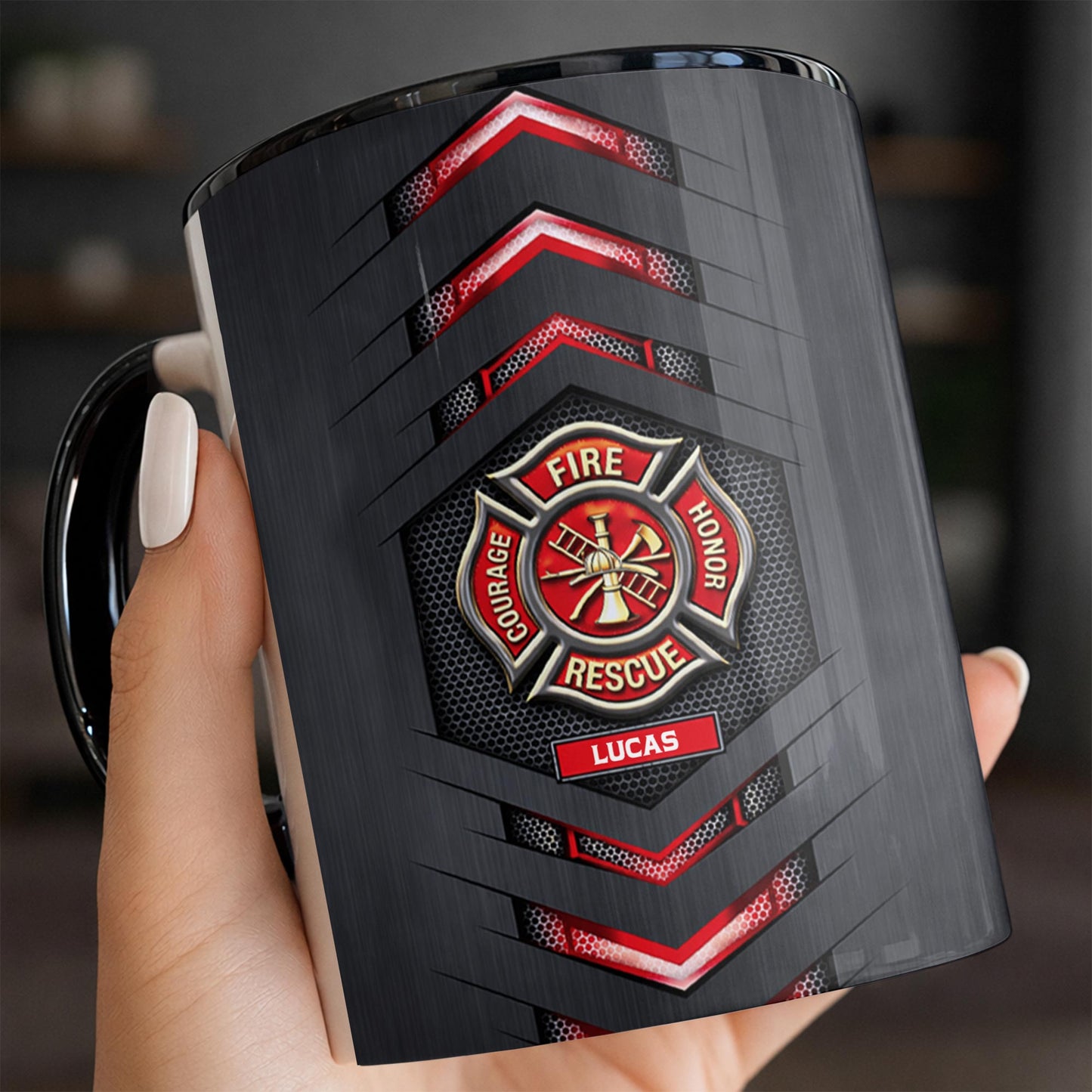 Fire Rescue Courage Honor Maltese Cross Badge With Firefighter Tools Design