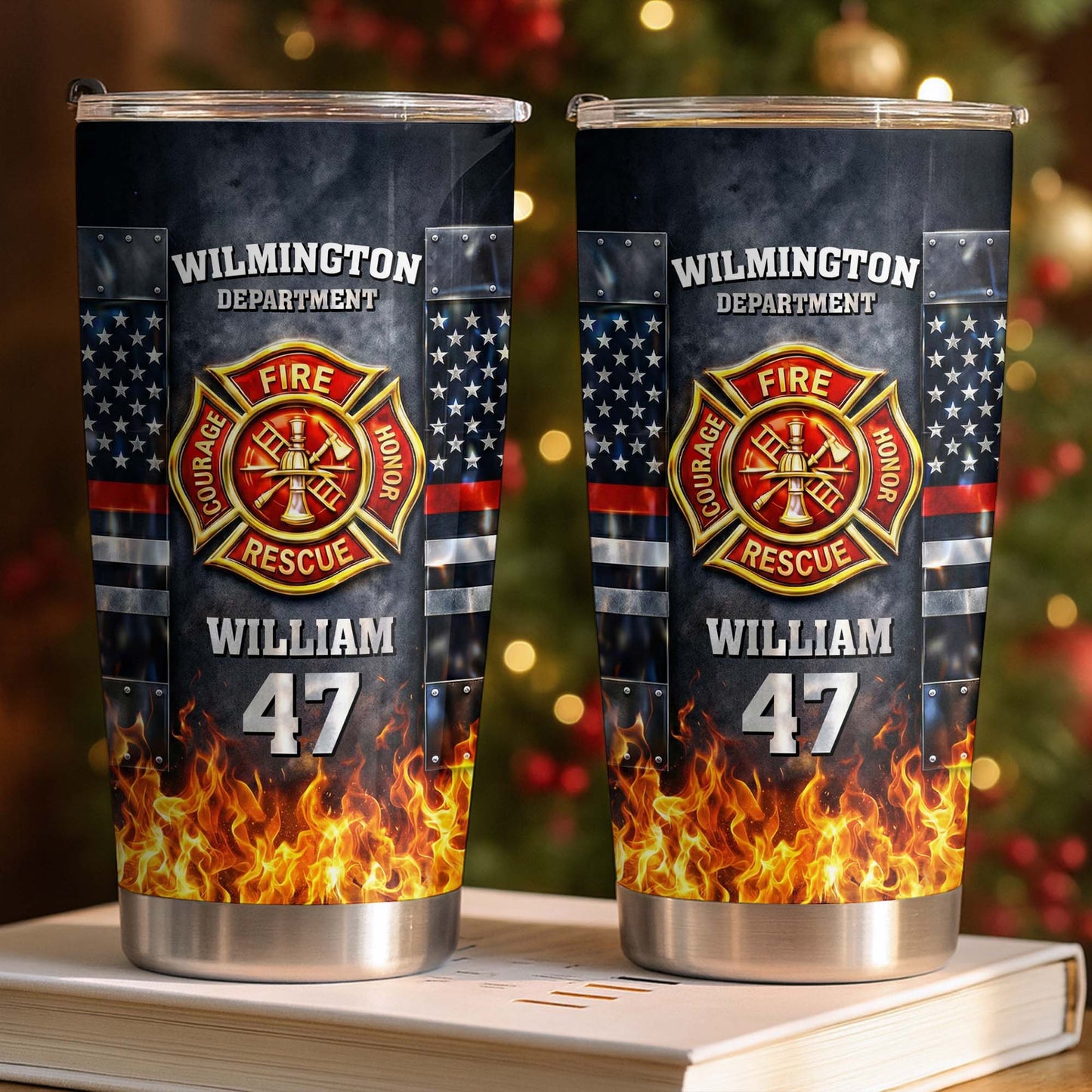 Fire Rescue Department Courage Honor Badge And Fire Flames - Personalized Custom Stainless Steel Tumbler 20oz 30oz - FIF060_TB