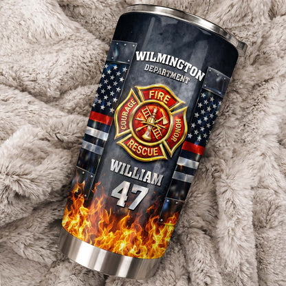 Fire Rescue Department Courage Honor Badge And Fire Flames - Personalized Custom Stainless Steel Tumbler 20oz 30oz - FIF060_TB