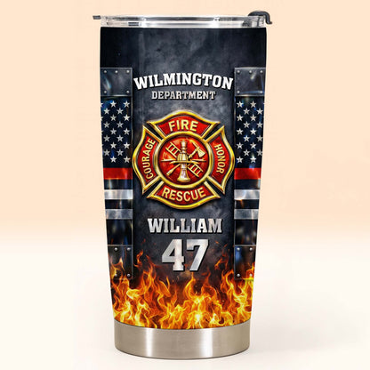 Fire Rescue Department Courage Honor Badge And Fire Flames - Personalized Custom Stainless Steel Tumbler 20oz 30oz - FIF060_TB