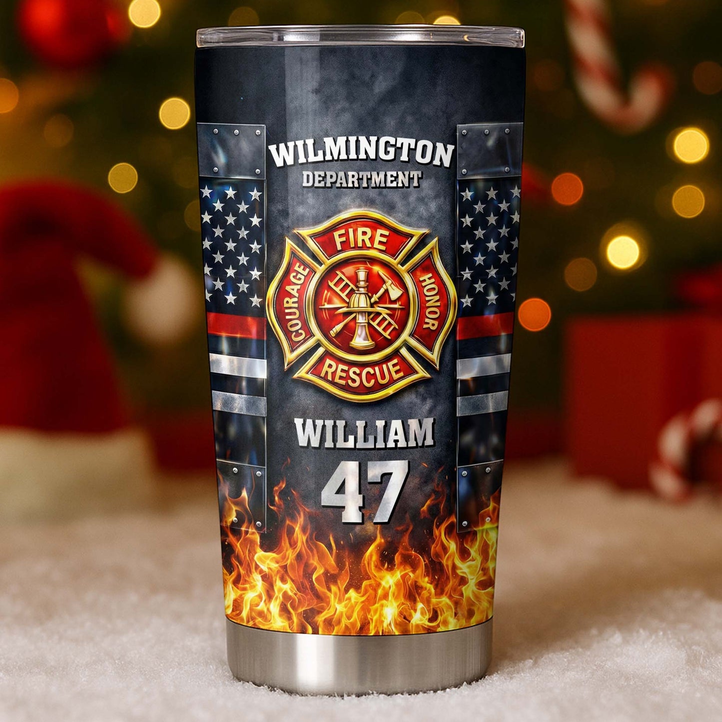Fire Rescue Department Courage Honor Badge And Fire Flames - Personalized Custom Stainless Steel Tumbler 20oz 30oz - FIF060_TB