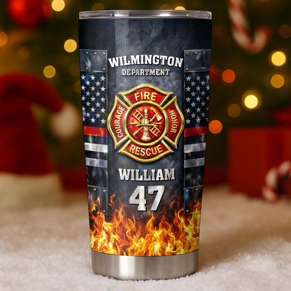 Fire Rescue Department Courage Honor Badge And Fire Flames - Personalized Custom Stainless Steel Tumbler 20oz 30oz - FIF060_TB