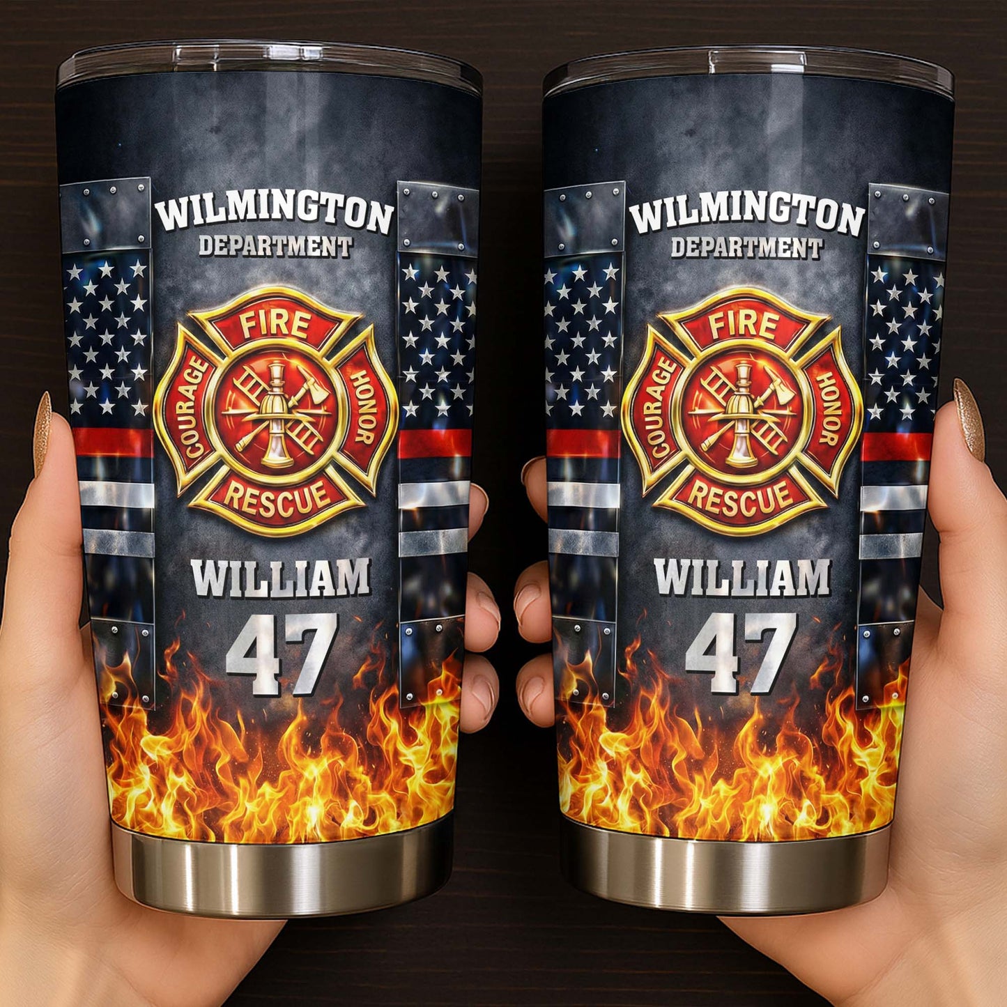 Fire Rescue Department Courage Honor Badge And Fire Flames - Personalized Custom Stainless Steel Tumbler 20oz 30oz - FIF060_TB