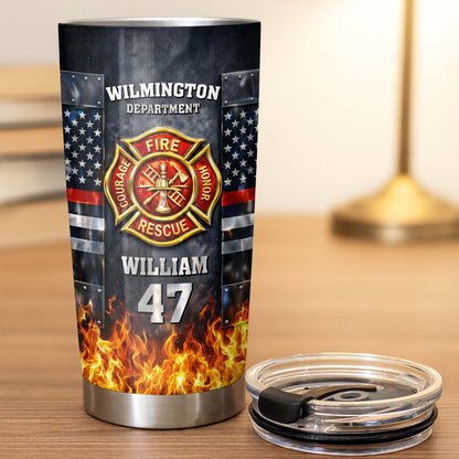Fire Rescue Department Courage Honor Badge And Fire Flames - Personalized Custom Stainless Steel Tumbler 20oz 30oz - FIF060_TB