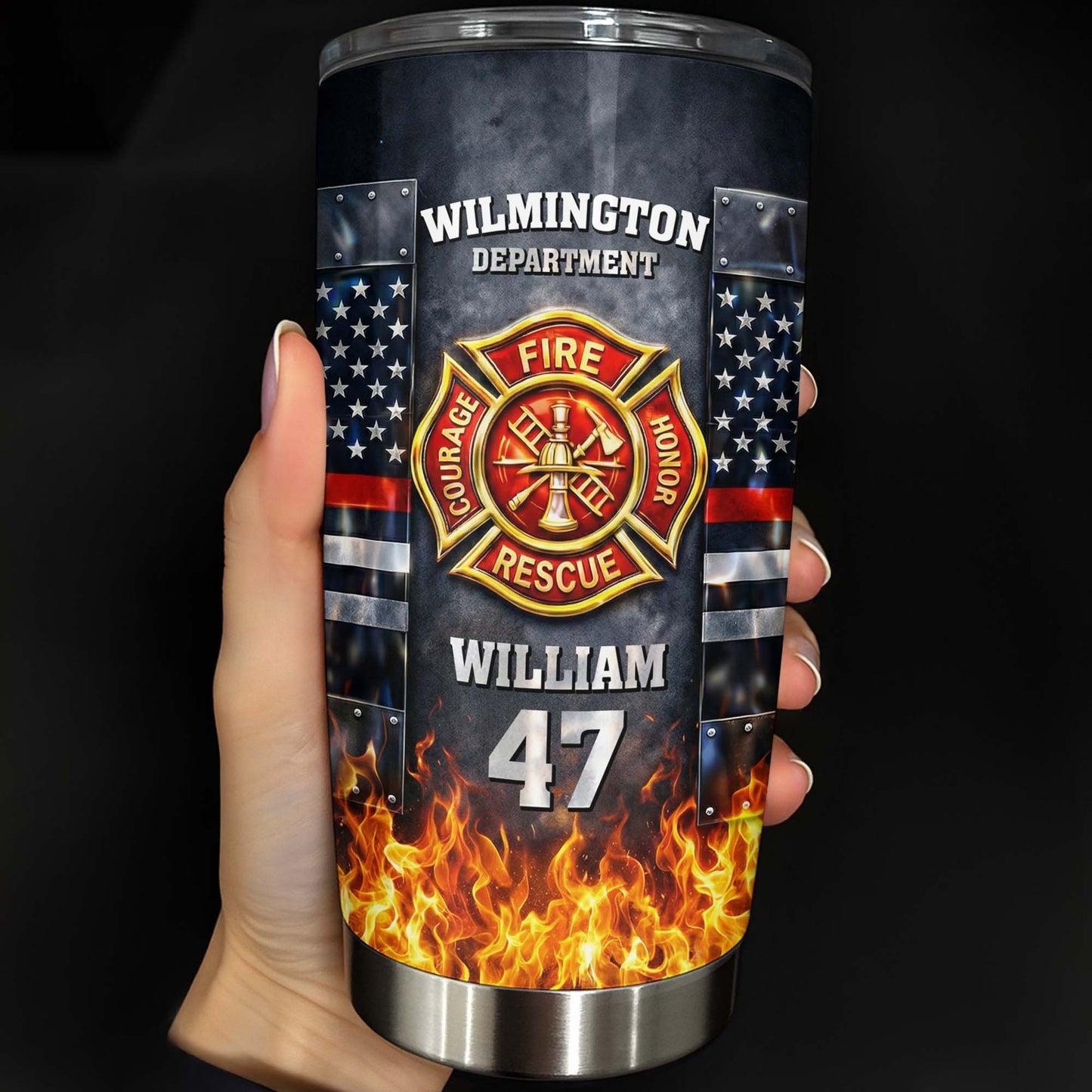 Fire Rescue Department Courage Honor Badge And Fire Flames - Personalized Custom Stainless Steel Tumbler 20oz 30oz - FIF060_TB