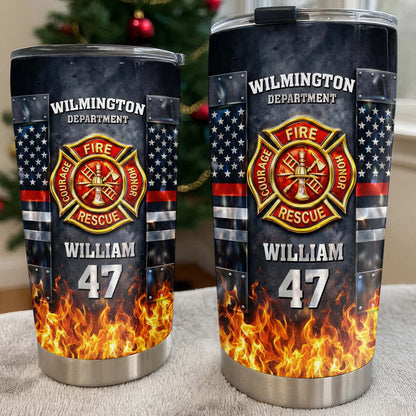 Fire Rescue Department Courage Honor Badge And Fire Flames - Personalized Custom Stainless Steel Tumbler 20oz 30oz - FIF060_TB