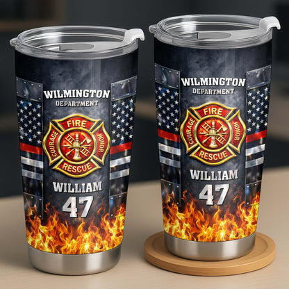 Fire Rescue Department Courage Honor Badge And Fire Flames - Personalized Custom Stainless Steel Tumbler 20oz 30oz - FIF060_TB