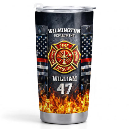 Fire Rescue Department Courage Honor Badge And Fire Flames - Personalized Custom Stainless Steel Tumbler 20oz 30oz - FIF060_TB