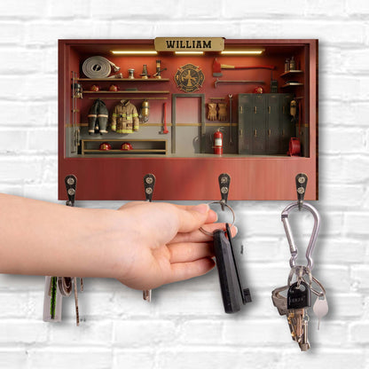 Fire Dept Locker Room Scene With Helmets And Turnout Gear