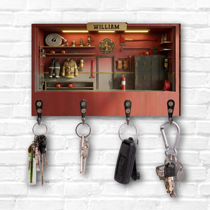 Fire Dept Locker Room Scene With Helmets And Turnout Gear