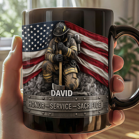 Honor Service Sacrifice Firefighter American Flag And Axe - Personalized Custom Black Mug - FIF070_BMUG