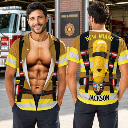 Stronger Than Ever Funny 3D Firefighter Uniform With Muscles - Personalized Custom Unisex All-Over Printed T-Shirt - FIF113_3T