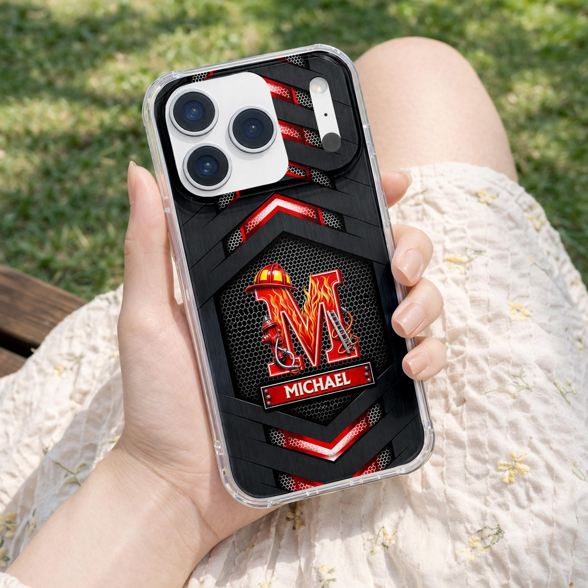 Firefighter Spirit Brave And Bold Custom Letter Helmet And Ladder - Personalized Clear Phone Case - FIF133_PHC