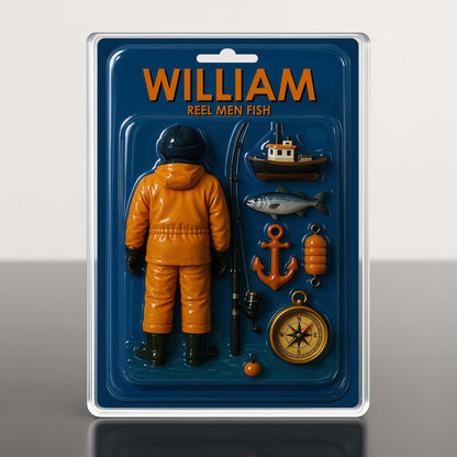 Reel Men Fish, Fisherman With Fishing Rod and Boat