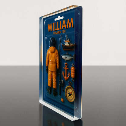 Reel Men Fish, Fisherman With Fishing Rod and Boat