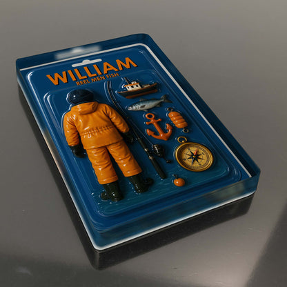 Reel Men Fish, Fisherman With Fishing Rod and Boat