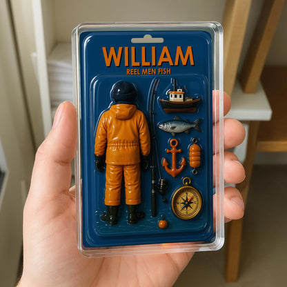 Reel Men Fish, Fisherman With Fishing Rod and Boat