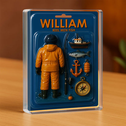 Reel Men Fish, Fisherman With Fishing Rod and Boat